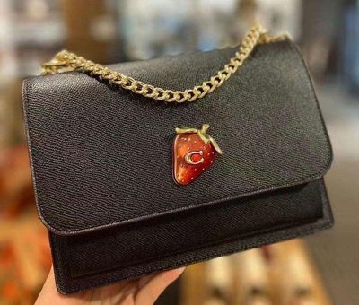 Coach Mini Wallet on A Chain in Signature Canvas with Strawberry