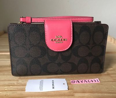 Coach Medium Corner Zip Wallet in Signature Canvas with Colorblock Interior