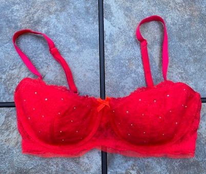 Victoria's Secret Red Rhinestone Gem Floral Lace Bra Size 34 DD 34DD - $35  (63% Off Retail) - From faeriekiss