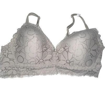 Aerie Real Happy Wireless Lightly Lined Candy Lace Bra Nude Size