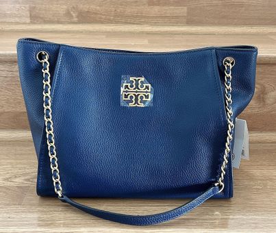 Tory Burch Blue Leather Small Britten Slouchy Tote Tory Burch
