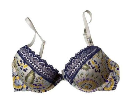 Calvin Klein Push-Up Bra Padded Underwire Floral Blue Yellow Adj