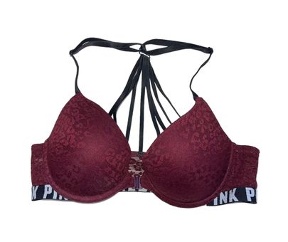 Victoria's Secret PINK Lace Underwire Push Up Bralette Maroon Red