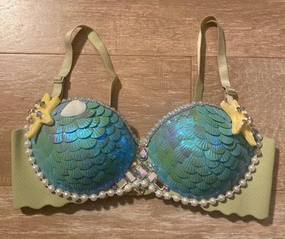 Mermaid starfish seashell scale rhinestone iridescent pearl push up bra XS  NEW - $81 - From Minnie