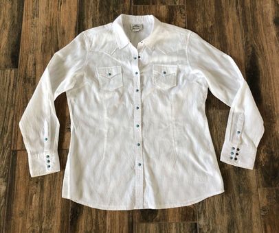 Ariat Western Shirt With Turquoise Snap Buttons White Size 12 - $18