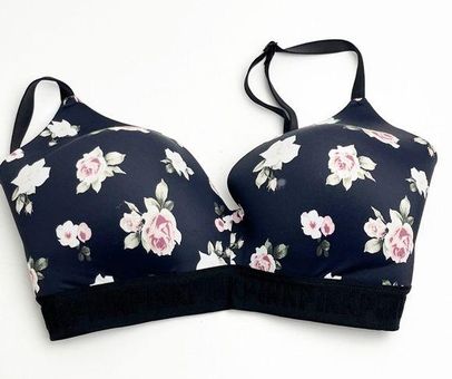 PINK - Victoria's Secret VICTORIA'S SECRET PINK Black Floral Adjustable  Straps Lined Wireless Bra, 36DD Size undefined - $25 - From Mackeye