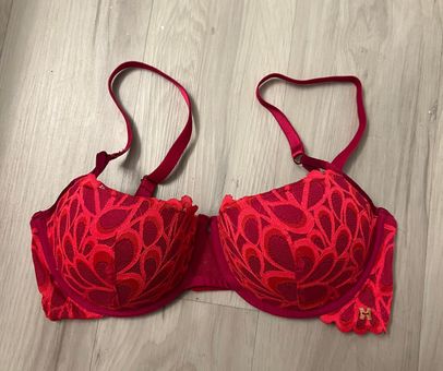 Red lace balconette bra