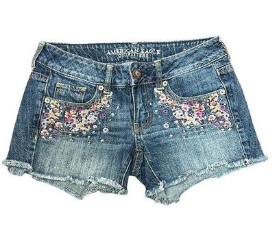 American Eagle Flower Denim Shorts for Women