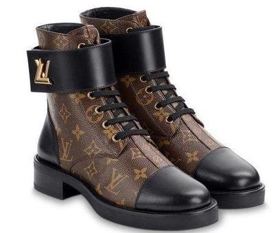 Louis Vuitton, Shoes, Louis Vuitton Black Boot And Lv Brown Logo Heel Box  And Dust Covers Included