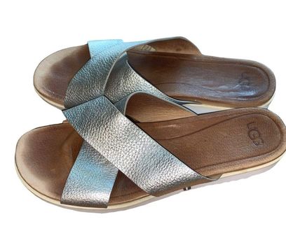 UGG Karli Silver Metallic Slide Sandals size 10 44 From Rebecca