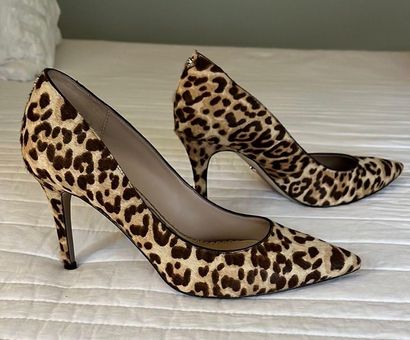 Sam Edelman Cheetah Fur High Heels Pumps Brown Caramel Tan