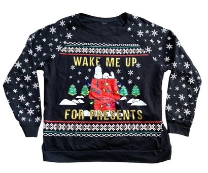 Peanuts Women's XL Black Snowflake Light Up Snoopy Ugly Christmas Sweatshirt  - $26 - From Tanya
