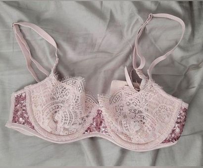 Victoria's Secret Unlined Pink Sequin Lace Bra Size 30C - $19 New