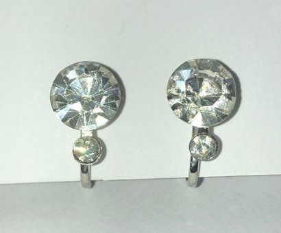 Vintage Rhinestone Screw Back Earrings, 1 1/8 X 5/8, Silver Tone