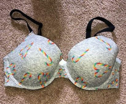 Victoria's Secret Gray Rainbow Hearts Discontinued T- Shirt Bra sz