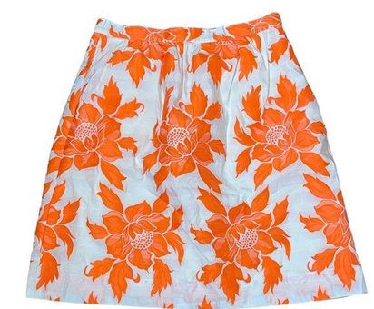 J.Crew Neon Orange Floral Flounce A-Line Skirt Back Zip Side