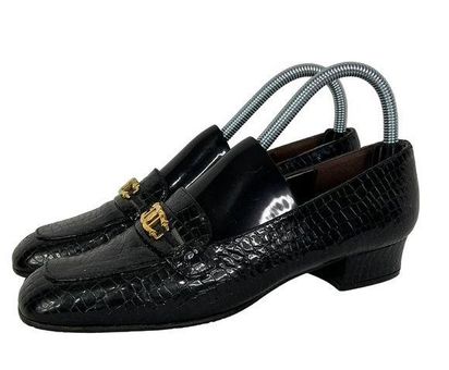 Etienne Aigner Size 7 Valentine Black Leather Croc Horsebit