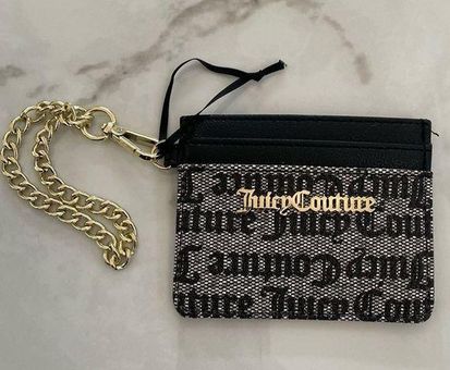 Juicy Couture Pretty Rose Black Statement Card case w Zip coin 4.5