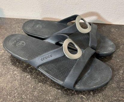 Crocs Womens Blue Flip Flop Thong Wedge Sandals Size 6 Silver Accents | eBay