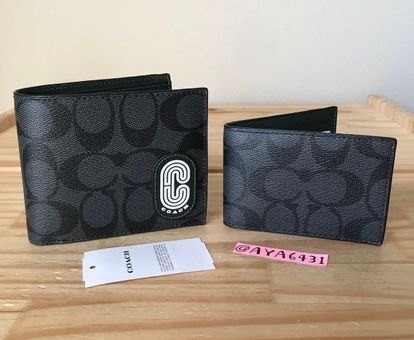 Coach Gray 3-in-1 Signature Canvas Wallet - Charcoal/black