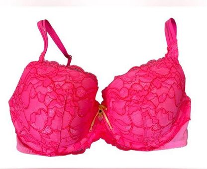 Victoria's Secret Hot Pink Neon Yellow Barbie Floral Lace Balconet