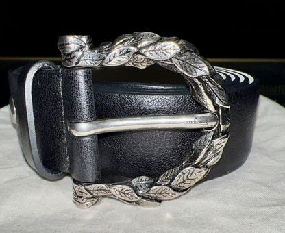 Salvatore Ferragamo Belt Black Leather Buckle Silver Metal 