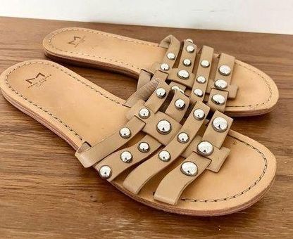 Marc Fisher Pava leather studded flat sandal slides 9.5 Size