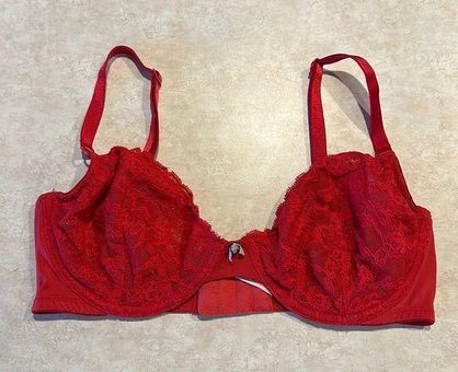 Victoria's Secret Red Lace Unlined Demi Bra Size 36C Mesh Sexy