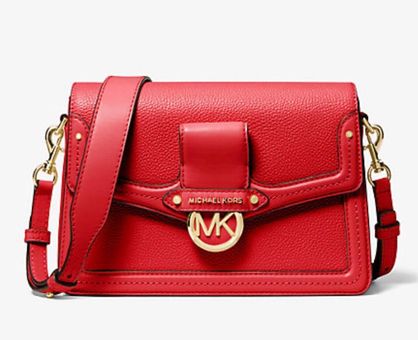 Michael Kors Bright Red Jessie Pebbled Leather Shoulder Bag