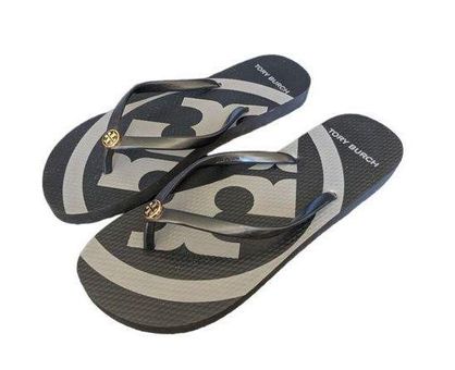 Tory Burch NEW Emory Flip Flops Black Gray Womens 9 EVA PVC