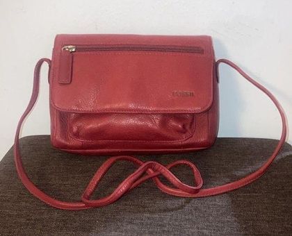 FOSSIL Red Leather Flap Purse Bag-NICE | eBay