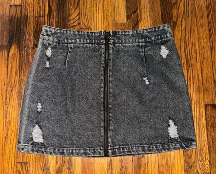 Black Denim Full Zip Front Mini Skirt Cargo Pockets | eBay