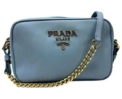 Prada Pebble Leather Shoulder Bag Blue