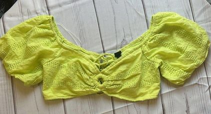 wild fable, Tops, Wild Fable Lime Green Puff Sleeve Crop Top