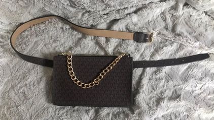 Amazoncom  Michael Kors MK Fanny Pack Belt With Pull ChainBlackGrey  Small  Waist Packs