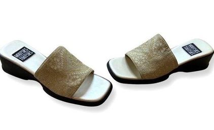 Mootsies Tootsies Marrakesh Beige Gold Lace Chunky Slide Slip on