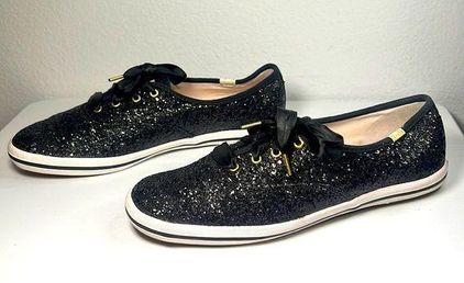 Gold Glitter Lace-Up Sneakers - 8