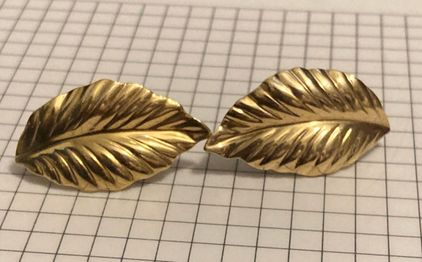 Vintage Louis Feraud Gold Toned Metal Leaf Earrings Paris 