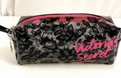 NEW Victoria's Secret Black Lace Zipped Around Small Makeup Bag So CUTE !