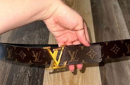 Louis Vuitton Belt; Brown and Gold Buckle Monogram - Depop