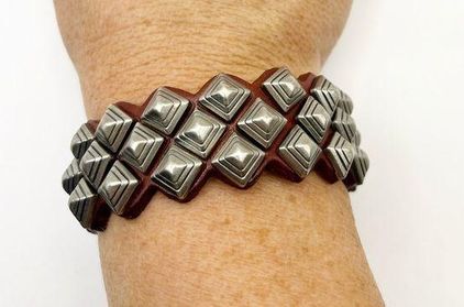 Leather Studded Grunge Punk Rock Cuff Bracelet Snap Close Brown - $15 -  From Erin