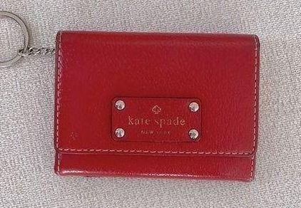 Kate Spade Red Pebble Leather Keychain Wallet NEW