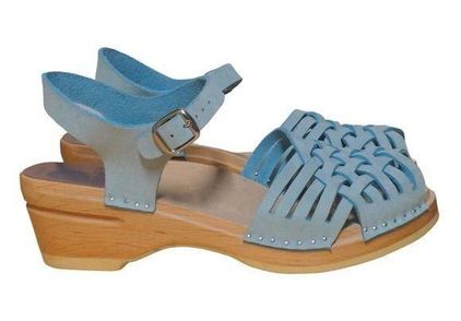 Troentorp Womens Clog Sandals Blue Chunky Ankle Strap Braided