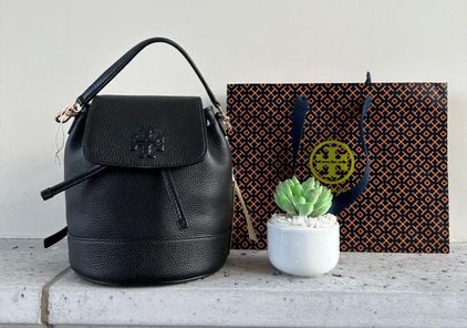 Latest Tory Burch Thea Black Pebbled Leather Mini Backpack Bucket Bag 137409