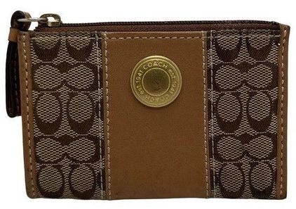 AUTH COACH BI-FOLD COMPACT LEATHER COIN & CARD HOLDER WALLET KEY RING  PREOWNED