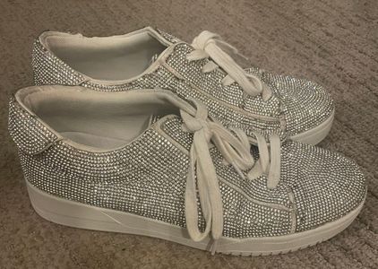 Betsey Johnson B Johnson Rhinestone Tennis Shoes Silver