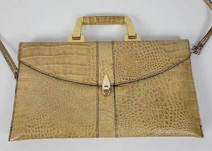 Beige Leather Satchel Bag Genuine Leather Bag Embossed 