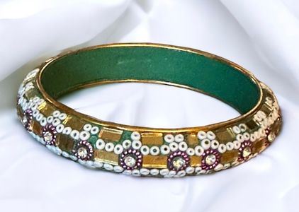 Vintage India Made Mosaic Bangle Bracelet Green - $20 - From