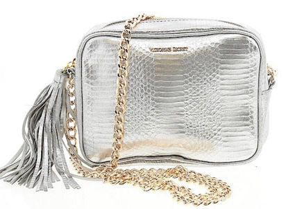 VICTORIAS SECRET Silver Crossbody Purse With Gold Chain for