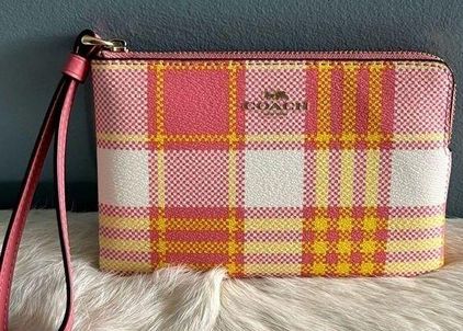 Plaid Pattern Long Wallet Zipper With Wristlet